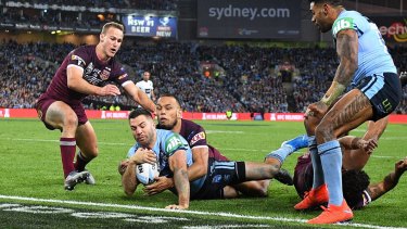 Matchwinner: James Tedesco goes over for his first try of the night.