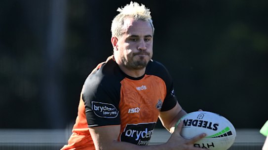 Josh Reynolds during a Wests Tigers training session at St Lukes Park North earlier this month.