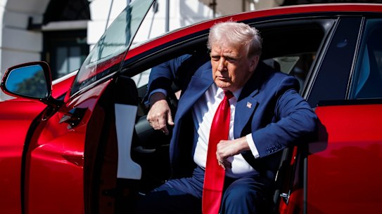 Donald Trump in one of Elon Musk's Teslas at the White House on Tuesday.