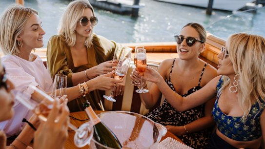 Nadia Fairfax, Jasmine Yarbrough, Deborah Symond and Montarna Pitt  cheers the fashion collab.
