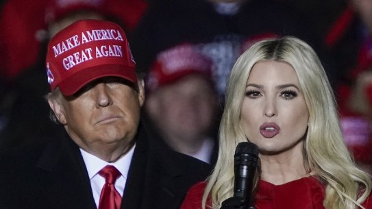 Then US president Donald Trump watches his daughter Ivanka speak at a rally ahead of the 2020 election.