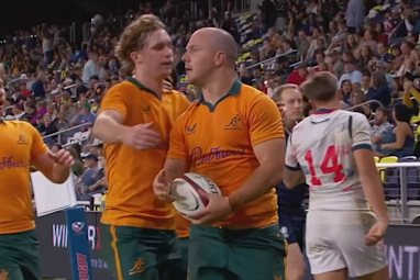 Dylan Pietsch celebrates a try.