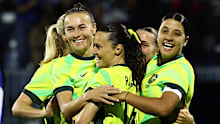 The Matildas celebrate scoring against Haiti.