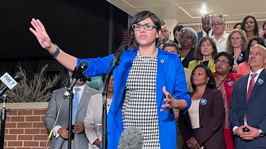 Texas state Representative Jessica Gonzalez speaks after House Democrats pulled off a dramatic, last-ditch walkout.
