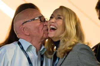 Rupert Murdoch and Jerry Hall attended the 2015 Rugby World Cup Final match between Australia and New Zealand at Twickenham Stadium on October 31, 2015.