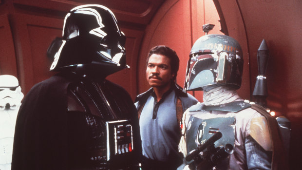 Darth Vader (David Prowse), Lando Calrissian (Billy Dee Williams) and Boba Fett (Jeremy Bulloch) in <i>The Empire Strikes Back.