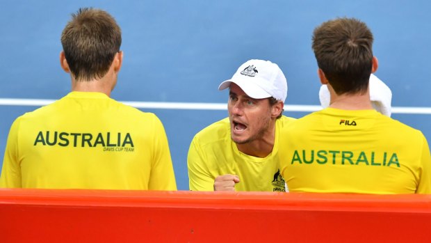 Lleyton Hewitt rallies his Davis Cup team.
