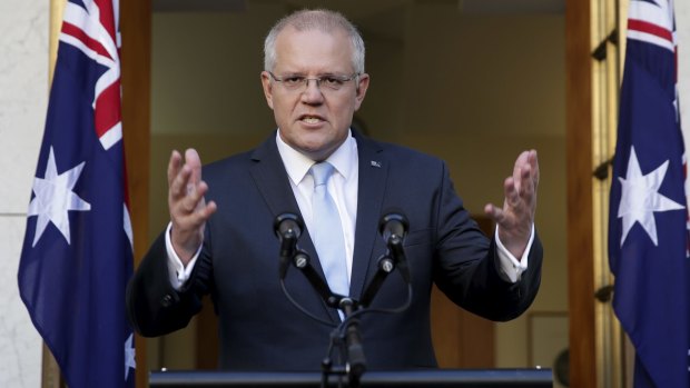 Scott Morrison addresses the media after visiting Governor-General Sir Peter Cosgrove on Thursday.