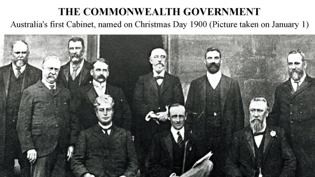 Australia’s first Cabinet on January 1, 1901, including its first treasurer, Sir George Turner (second from left).