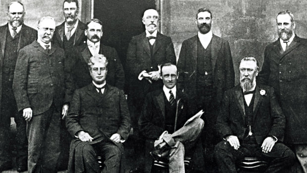 Australia's first Cabinet on January 1, 1901. Barton is seated left.  