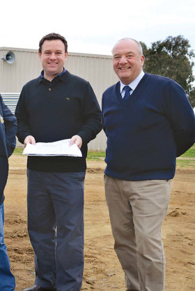 Stuart Ayres and Daryl Maguire outside the Australian Clay Target Association in about 2017.
