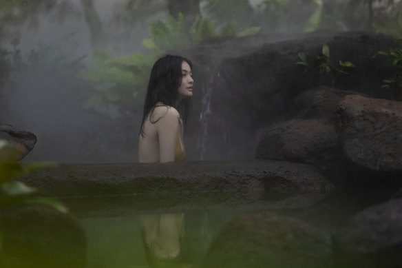 Bathing in onsen at Senses Landai, Hawaii.