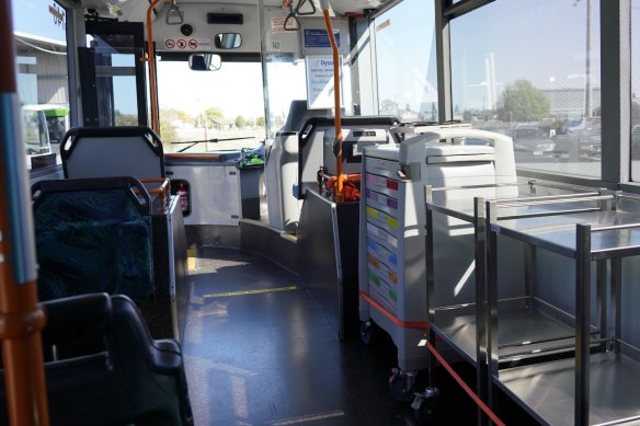 Inside the mobile vaccine bus that will be based in Shepparton. 