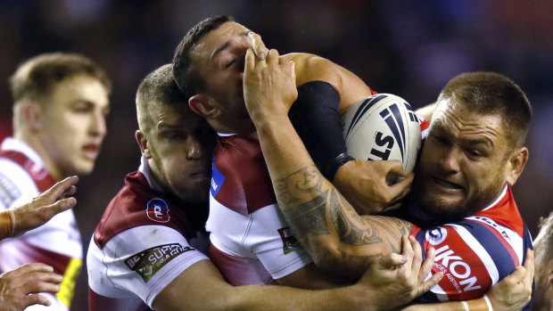 Sydney Roosters' Jared Waerea-Hargreaves is tackled.