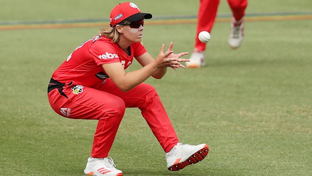 Safe hands: Carly Leeson of the Renegades takes a catch to dismiss the Strikers' Katie Mack.