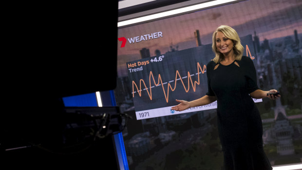 Channel Seven weather presenter Jane Bunn presents climate change information on the nightly news bulletin