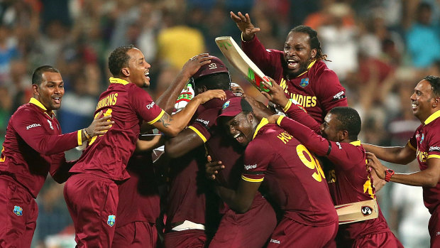 Carlos Brathwaite and the West Indies celebrate their 2016 T20 World Cup triumph.