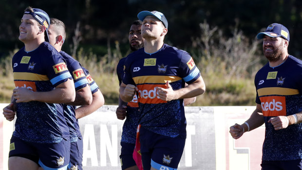 Turbulent times: Gold Coast Titans players prepare for their game against the Storm this weekend.