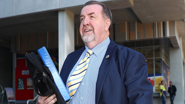 Councillor Paul Tully arrives for the CCC public hearing in Brisbane in 2017.