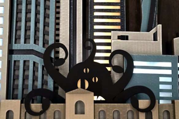 One of several manifestations of the sea monster menaces the old Treasury Building in We’re All Gonna Die!