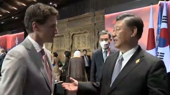 Chinese President Xi Jinping rebukes Canadian Prime Minister Justin Trudeau at the G20 summit in Bali.