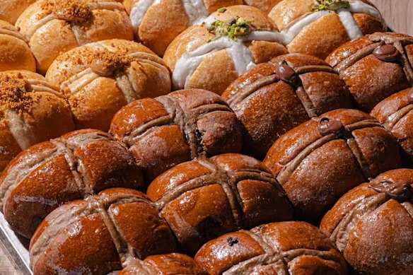 Filled hot cross buns are a popular choice at Everton Park bakery, Veganyumm.