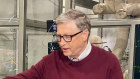 Bill Gates at TerraPower with a mock-up of metal fuel pin bundles for his planned SMR.