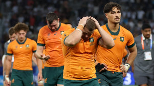 The Wallabies after losing to Fiji in Saint-Etienne in September.