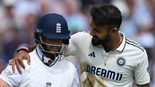 Akash Deep put his arm around Ben Duckett after dismissing the England batter.