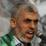 Yahya Sinwar talks during a rally in Khan Younis, southern Gaza Strip in 2011.