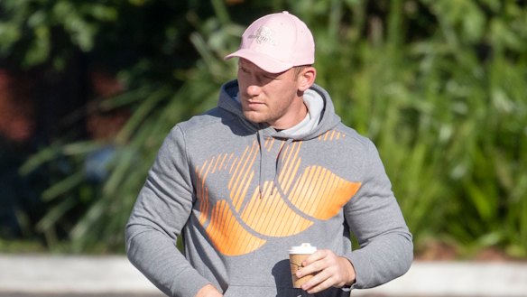 Lodge arriving at a team meeting last week after the Broncos' heavy loss to Parramatta.