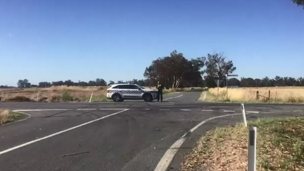 Road block at the scene of a fatal car crash near Shepparton.