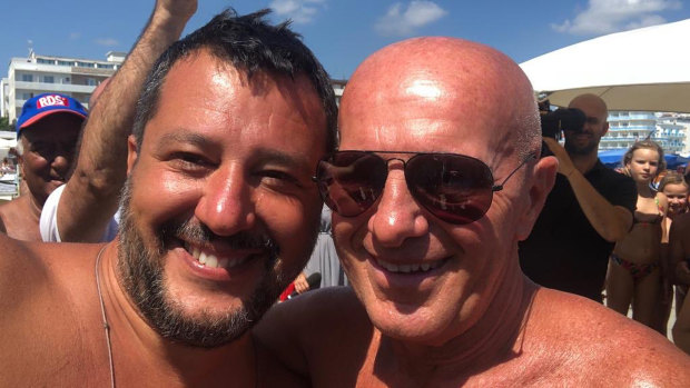Matteo Salvini (on left)  with former football coach Arrigo Sacchi. 