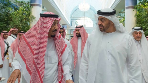 King Salman of Saudi Arabia, left, with  Prince Mohammed bin Zayed in the Saudi port of Jeddah in 2017.