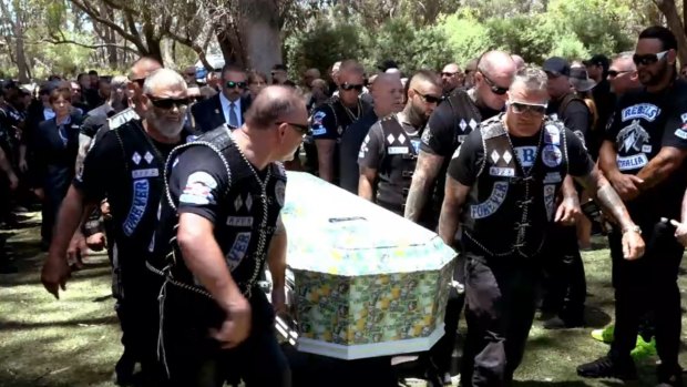 Slain Rebels bikie boss Nick Martin is laid to rest at Pinnaroo cemetery.