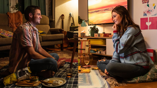 Joe (Lewis Mulholland) and Ally (Christie Whelan Browne) enjoy a picnic, lockdown-style, in Loving Captivity.