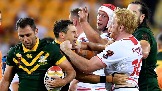Punchy: England's James Graham grapples with Billy Slater in last year's World Cup final. His side can expect to grapple with lesser lights in preparation for the next global showpiece.