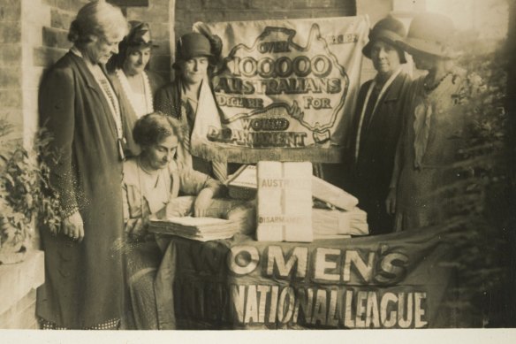 Australian women with a disarmament petition organised by the Women's International League for Peace and Freedom. Its 3 million signatures worldwide were presented to a League of Nations forum in Geneva in 1932 (seven years before WWII broke out). 