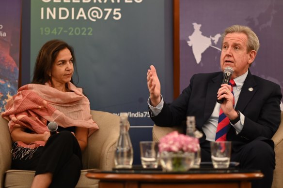 Lisa Singh, CEO of the Australia India Institute, and Barry O’Farrell, Australia’s High Commissioner to India, at the Australia India Institute.