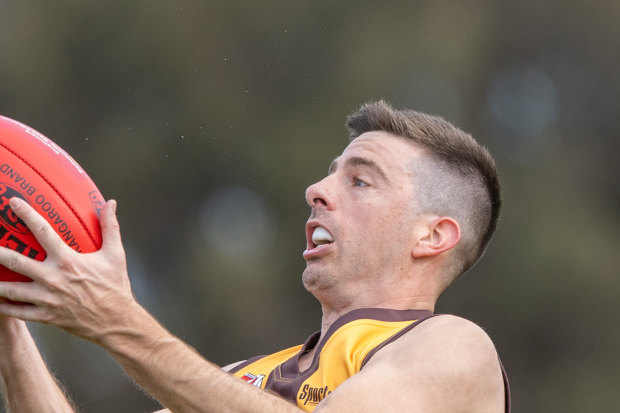 Ex-AFL umpire Michael Pell plays for the Hadfield Hawks.