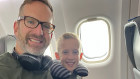 Melbourne-based Intrepid Travel CEO James Thornton and his son Art ion a Finnair flight from Helsinki to Kuusamo in March 2023. It was strictly economy for them. 