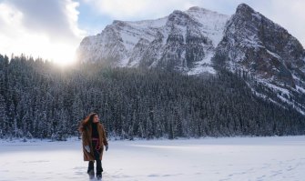 Messiah/Complex soloist Julie Lumsden on set for her video shoot on Lake Louise, AB. 
