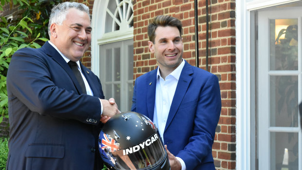 Australian Indy 500 driver Will Power with Australian Ambassador to the US Joe Hockey on Tuesday.