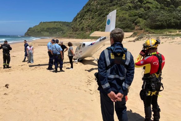 The plane landed safely on Garie Beach.