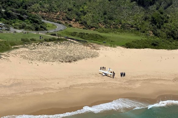 The plane landed on Garie Beach, south of Sydney.