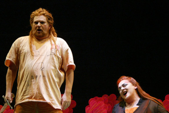 In a rehearsal for 'Gotterdamerung' in Wagner's Ring Cycle, Gasteen as Brunnhilde with Timothy Mussard as Siegfried.