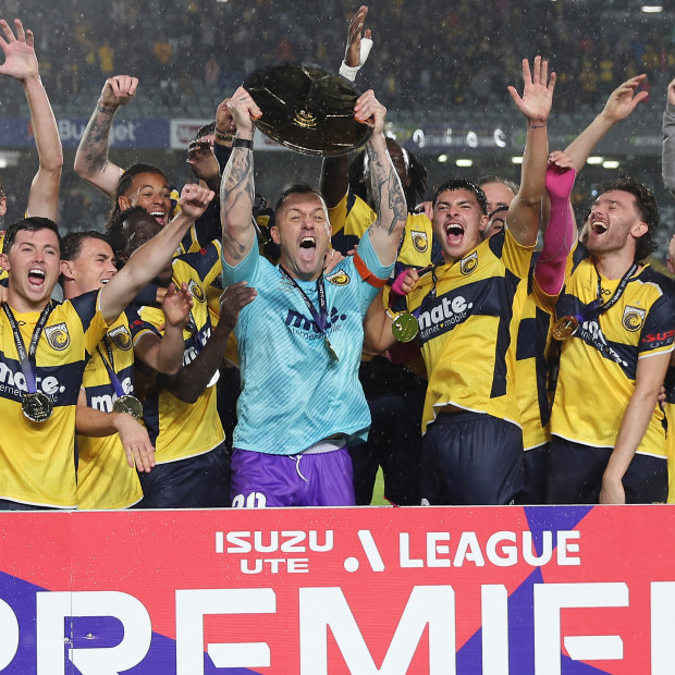 The Mariners lifted the A-League Premiership on Wednesday night –  the first trophy in their bid for a historic Australian treble.
