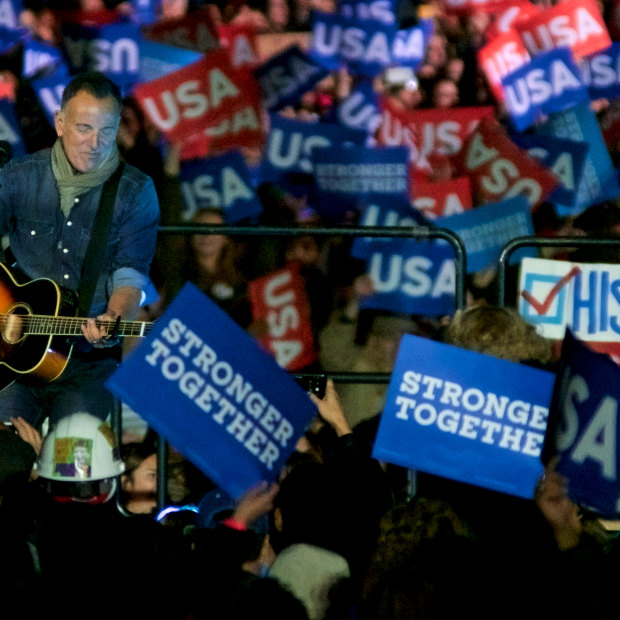 Bruce Springsteen campaigning for 
Hillary Clinton in 2016. 