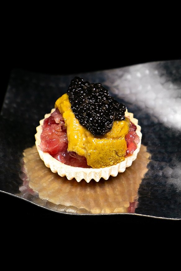 Monako: big eye tuna tartare with Tasmanian sea urchin.