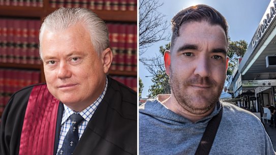 Justice Michael Lee and former Qantas baggage handler Ryan Perrett.